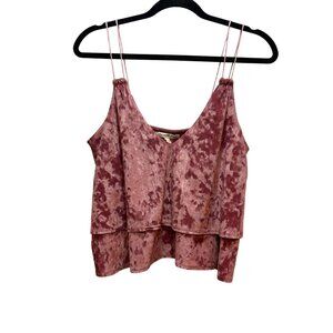 Express Pink‎ Crushed Velvet Double Spaghetti Strap Tank Top S Lined Stretch